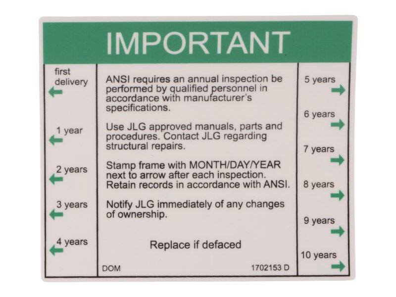 JLG¨ ANSI Annual Inspection Decal