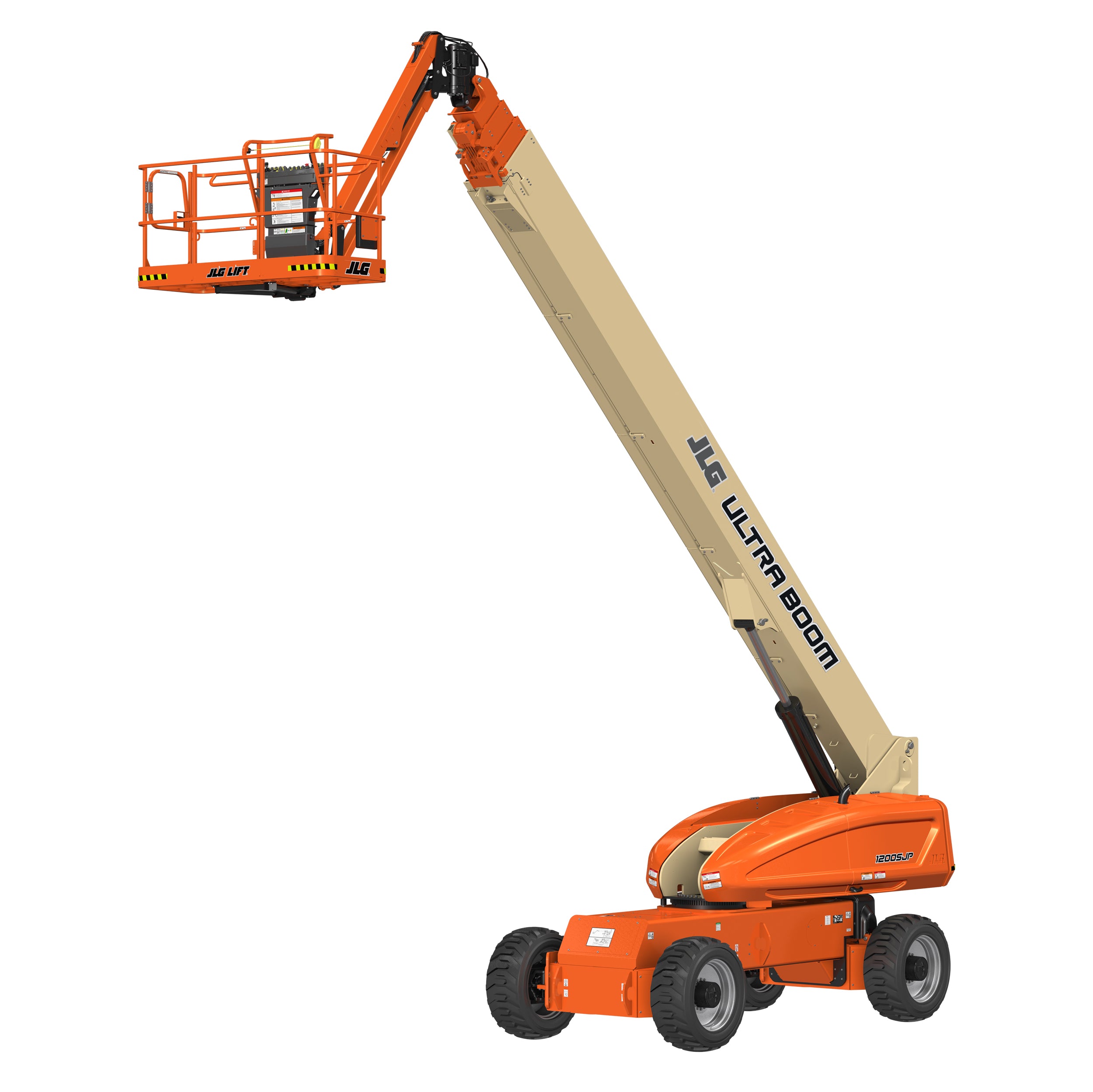 120-foot straight boom lift with internal combustion engine, ideal for high-reaching construction and maintenance tasks.