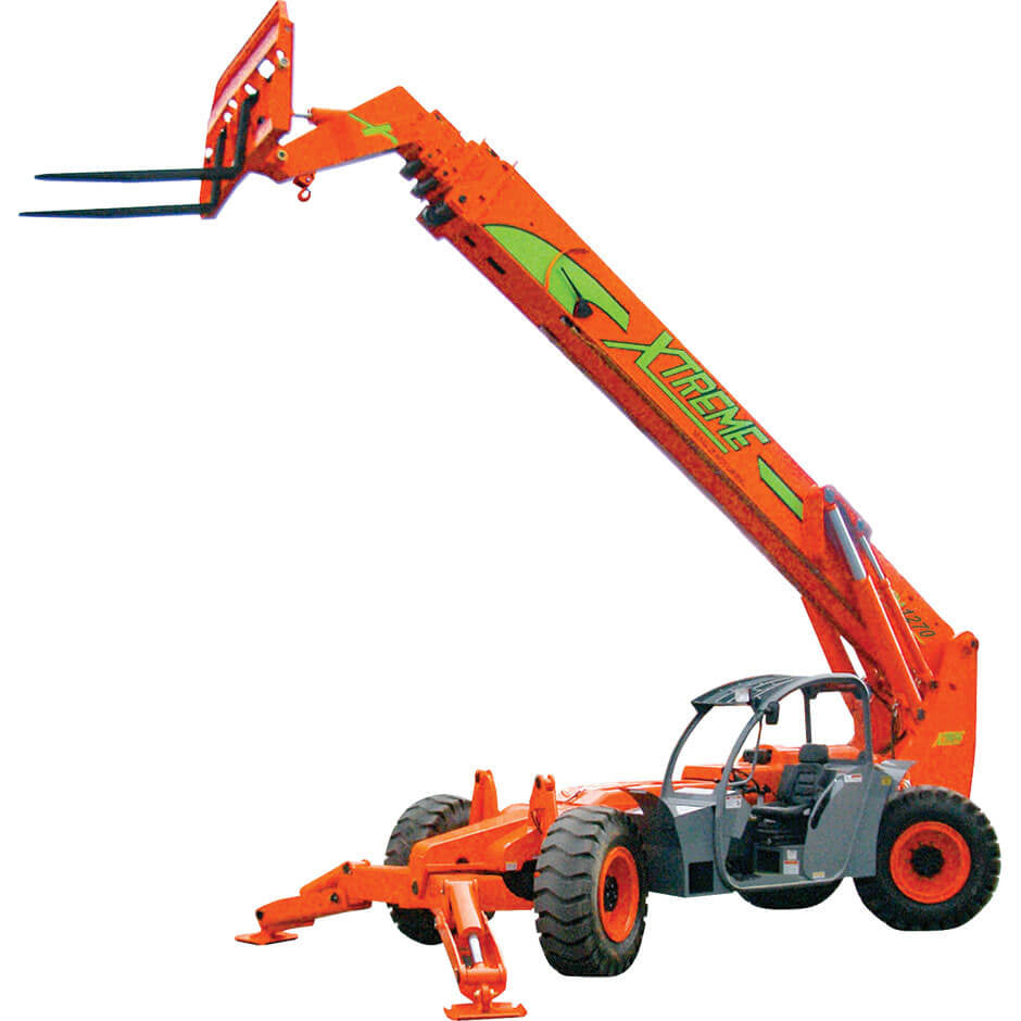 12,000-15,000 lb. telescopic forklift with 70-foot reach, industrial-grade machinery ideal for heavy lifting and extended reach operations in construction and warehousing.