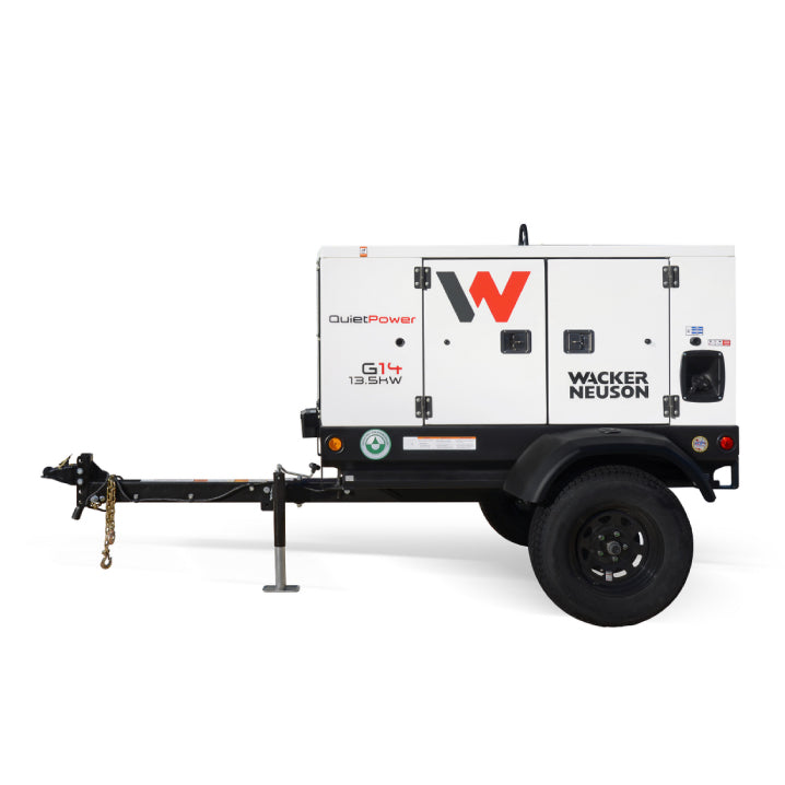 13Kva 10Kw Towable Generator on a durable trailer with wheels and a hitch, ideal for mobile power needs and construction sites.