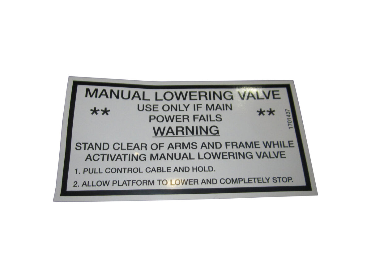 DECAL, MANUAL LOWERING