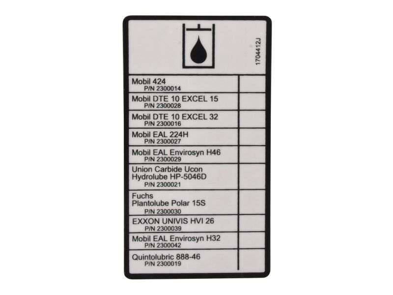 DECAL, OIL CHART