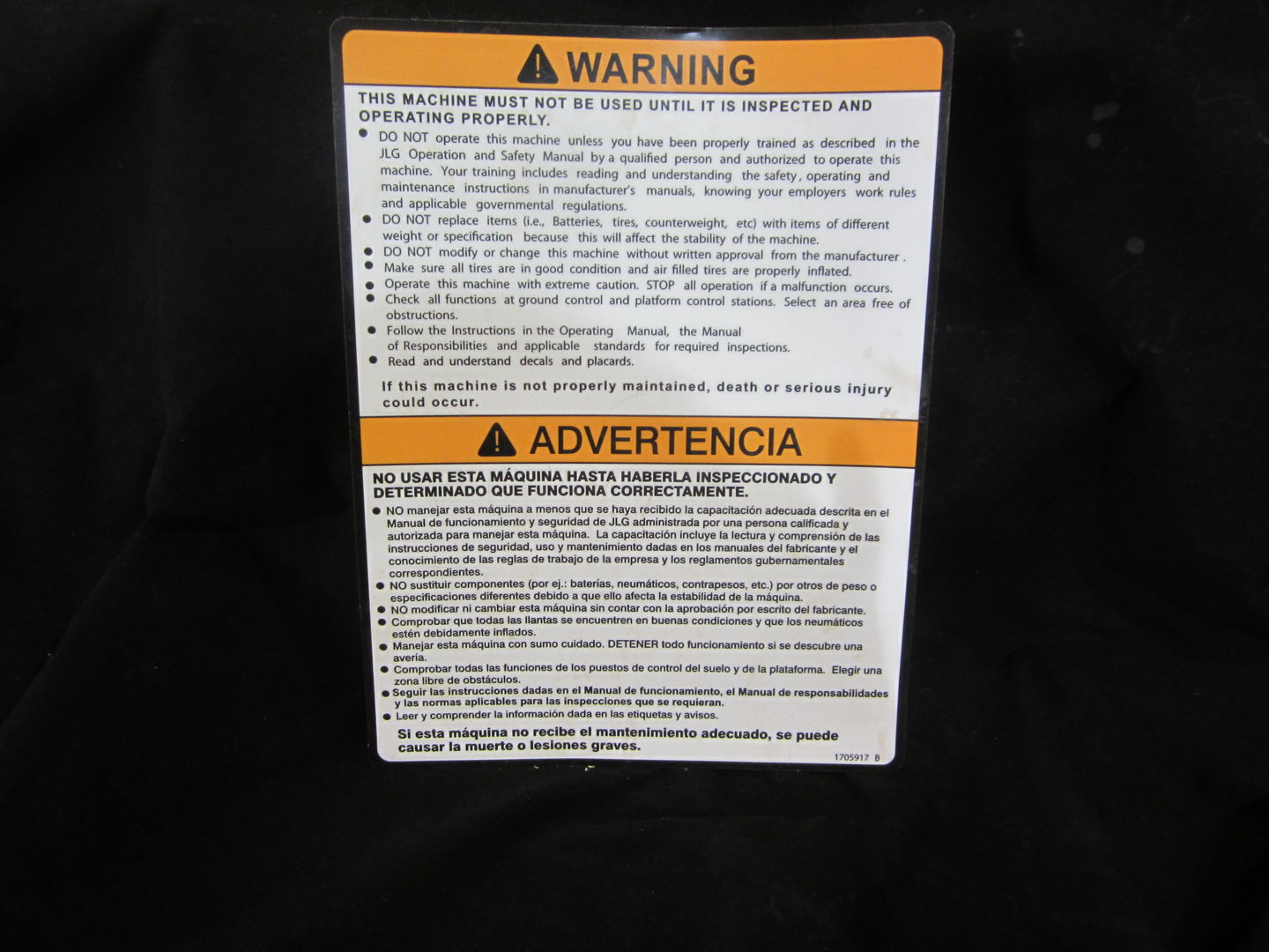 DECAL,WARN INSPECTION(ENG/SPA)