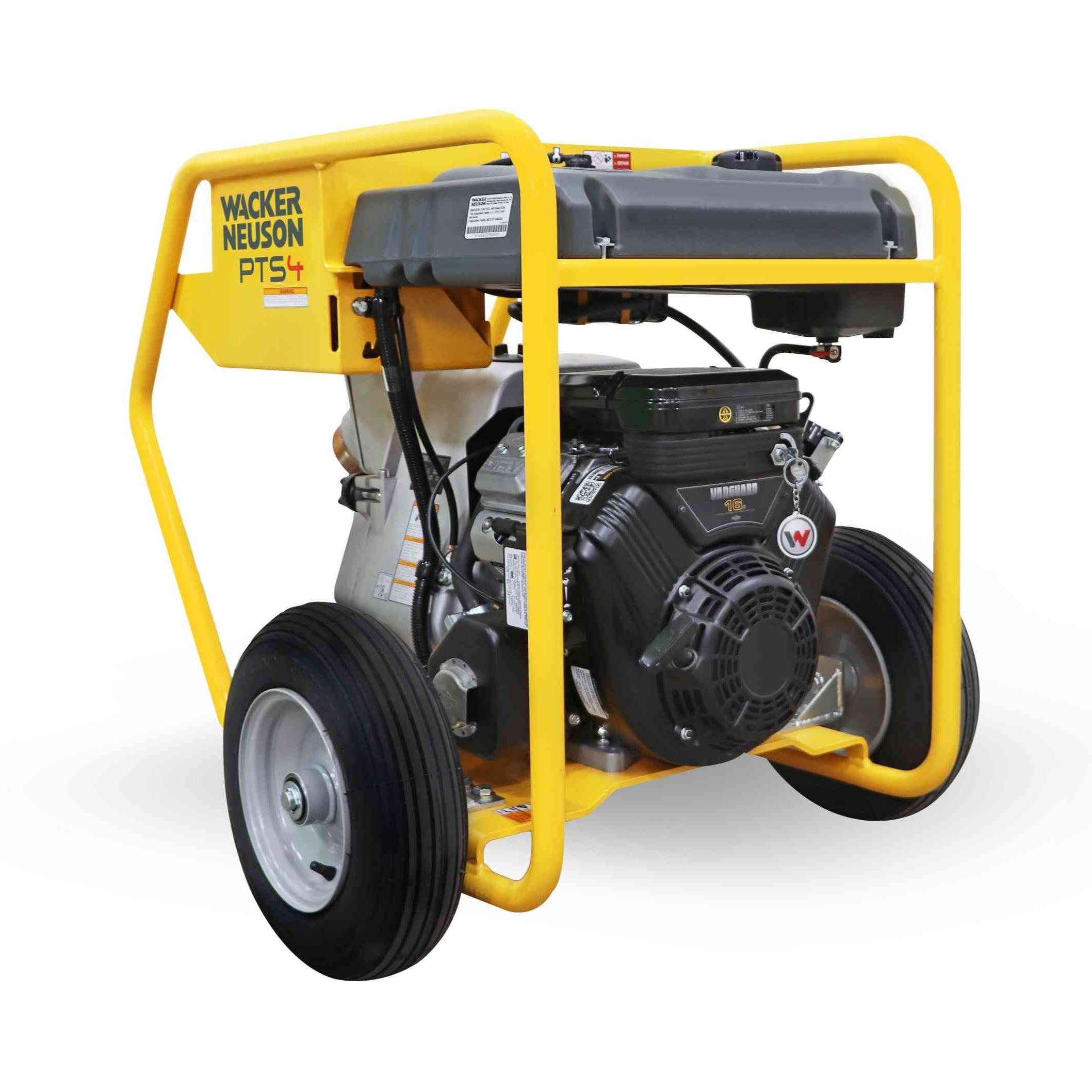 Rear view of a powerful 4-inch trash pump, featuring a robust design and heavy-duty components ideal for effective water and debris removal in industrial and construction applications.