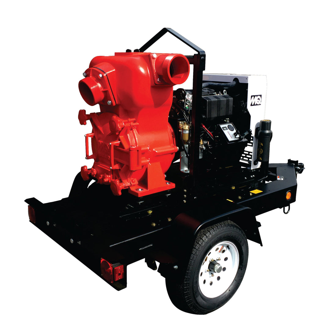 Towable 6 inch trash pump for rent - designed for heavy-duty water and waste management applications.