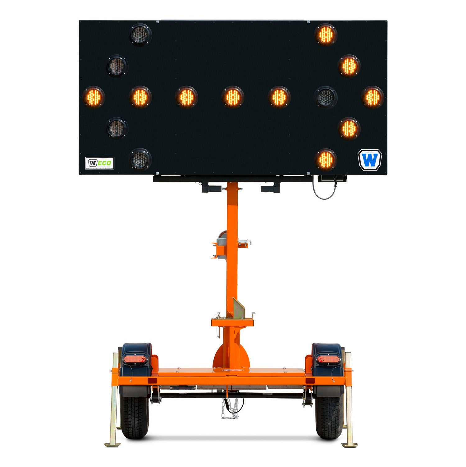 Solar-powered arrow boards for rent, direct traffic with clear digital arrows, renewable energy traffic management solutions.