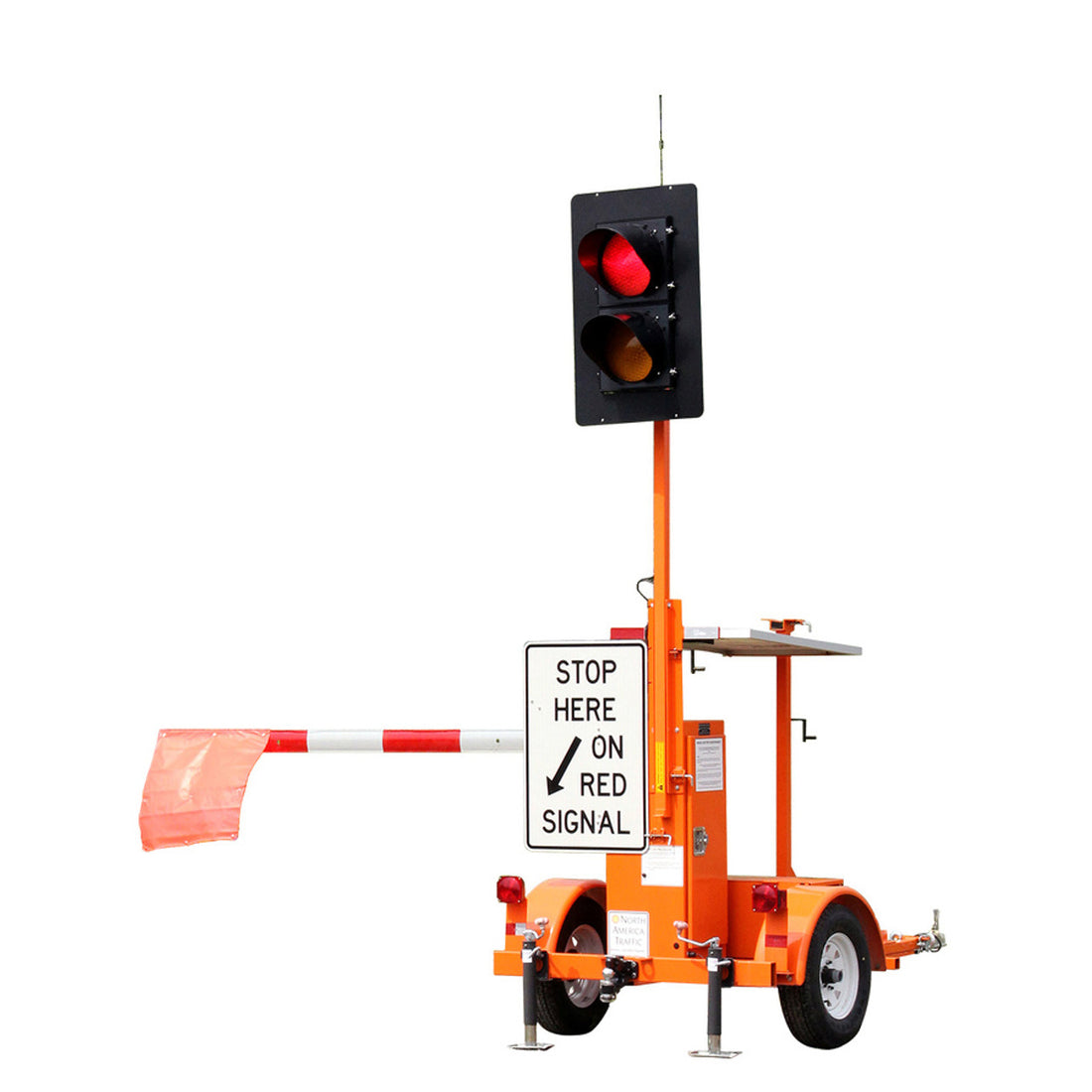 Automated flagger powered by solar energy, providing safe and efficient traffic control with sustainable technology.