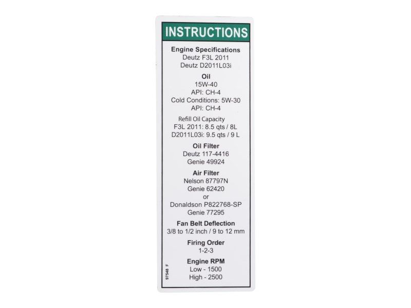 GN-DECAL,ENG SPEC,DEUTZ 2011