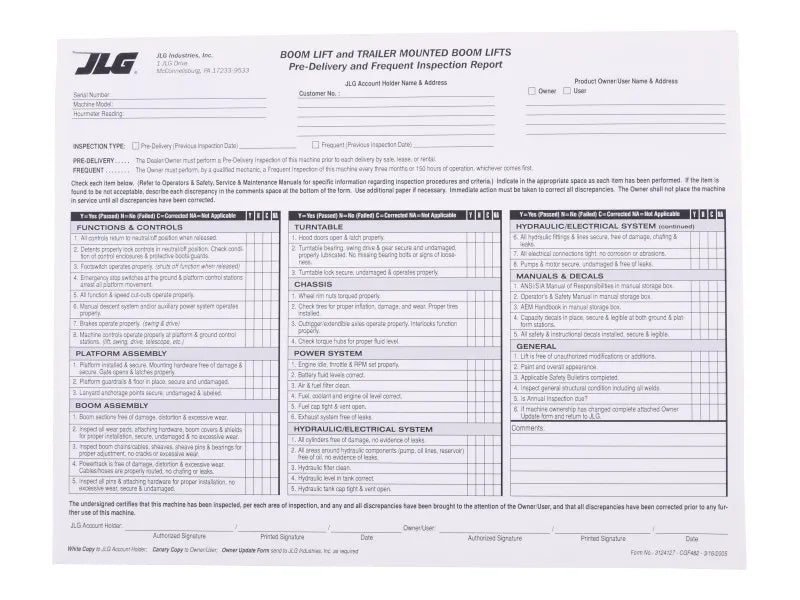 FORM, DEL/INSP-BOOM (100/PACK)