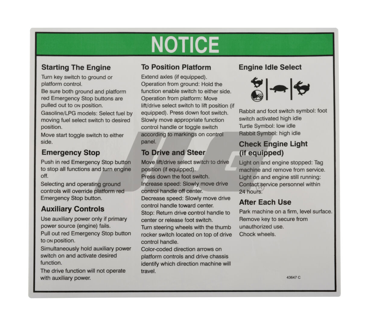 GN-DECAL NOTICE OPER INST