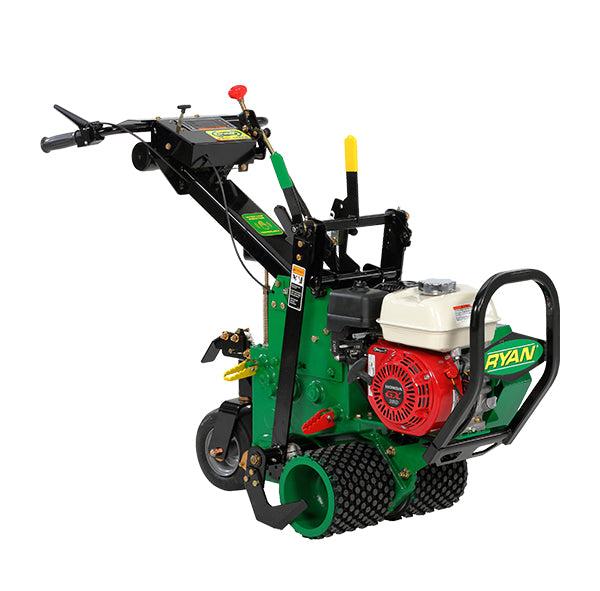 Green sod cutter for rent - on white background, ideal for removing grass and sod layers efficiently.